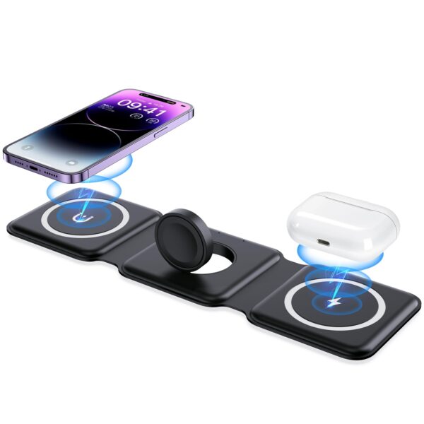 15W Foldable fast charging wireless 3 in 1 magnetic phone charger